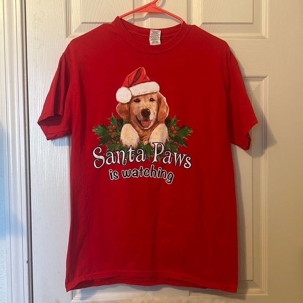 Santa Paws is Watching - Red Christmas T-Shirt